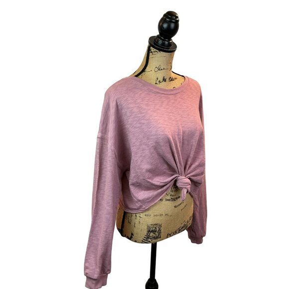 Free People FP Beach Pink Tie-Front Knit Womens Medium Long Sleeve Crop Top - Picture 8 of 11